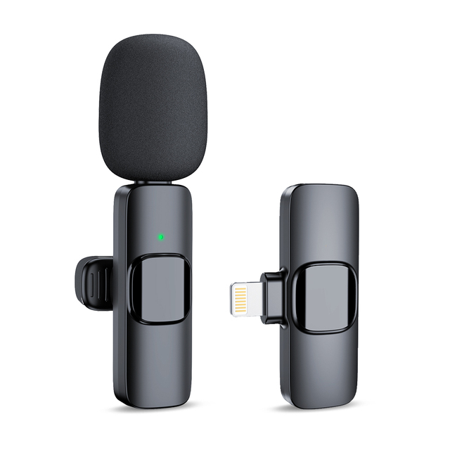 Factory Wholesale 1 Drag 1 Wireless Stereo Lavalier Microphone Live Interview Outdoor Mini Noise Cancelling Lapel Mic for IOS