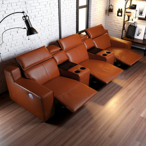Kursi proyek Villa mewah kulit asli oranye kursi ruang tamu elektrik <span class=keywords><strong>Sofa</strong></span> kursi kursi bioskop teater rumah dengan konsol - Product Image 2