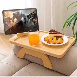 Wooden Sofa Tray <b>With</b> <b>Legs</b> <b>Foldable</b> Armrest <b>Table</b> For Living Room Coffee Tea Serving Storage Rack - Product Image 1