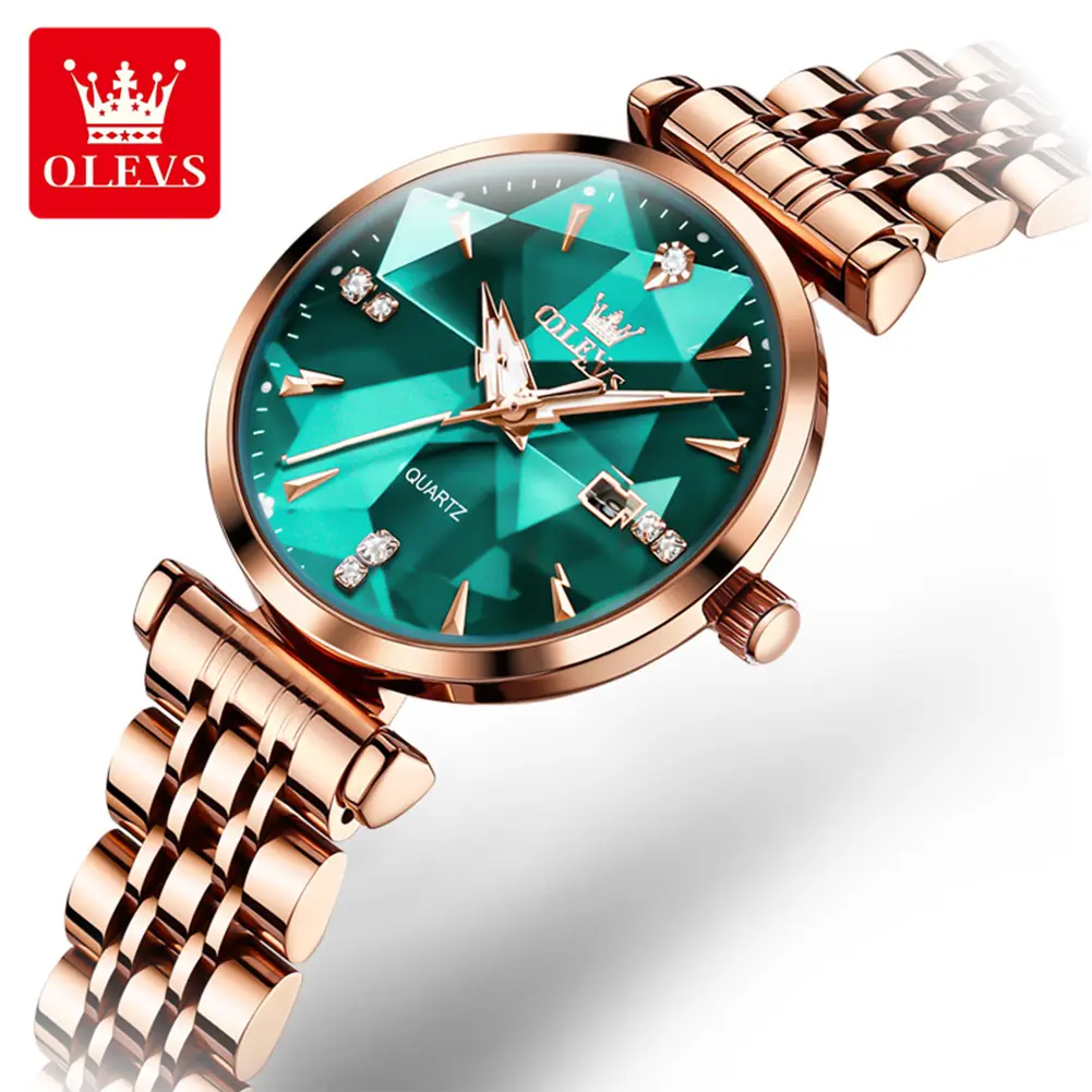 OLEVS 5536 Luxury High-grade Bright Multi Angular Glass Watch Ladies Temperament Small And Exquisite Waterproof Women Watch