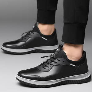 Mocassins en cuir pour hommes, bout rond, à lacets, doublure en maille respirante, semelle en caoutchouc, style britannique, chaussures décontractées toutes saisons - Product Image 3