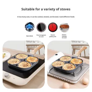 Padella Antiaderente <span class=keywords><strong>in</strong></span> Alluminio con <span class=keywords><strong>Pietra</strong></span> Maifan a Quattro Fori per Uova, Design Moderno, Compatibile con Gas e Induzione, Capacità 1-2L, per Cucina e Casa - Product Image 4