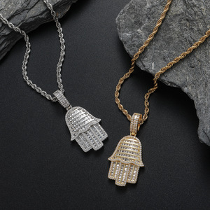 จี้รูปมือฟาติมาแบบใหม่ สร้อยคอฮิปฮอปทองแดงประดับเพชรซิร์คอน - Product Image 4