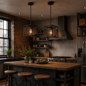 Vente directe usine, Meilleure vente : Suspension industrielle simple en forme de cage, avec découpe toile d'araignée, carrée, en métal noir mat - Product Image 4