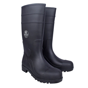 Botas de seguridad de PVC negras de caña alta para hombre con puntera de acero, antideslizantes, de color sólido, con protección superior extendida. - Product Image 5