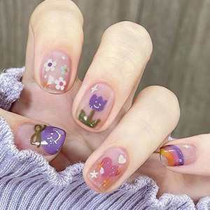 Ongles artificiels en ABS entièrement faits à la main, de haute qualité, réutilisables, à presser, design asiatique doux, couverture complète, longs ongles, art des ongles - Product Image 1