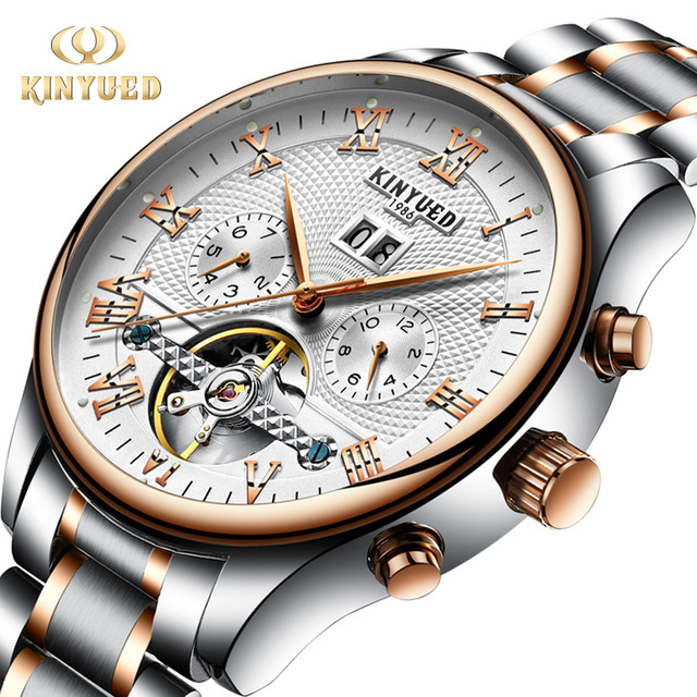 KINYUED Men's Multi Functional Fully Automatic Mechanical Watch Hollow Tourbillon Men's Watch Fashion Mechanical Watch