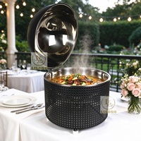 Nouveau design – Plat de service noir en acier inoxydable 8L avec cadre perforé – Chauffe-plat pour buffet d'hôtel, mariage et traiteur