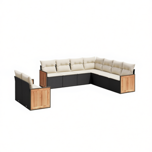 Conjunto de Sofás Modulares de Ratán PE Negro para Jardín, Elegante Colección de Muebles de Exterior con Más de 10 Asientos, Diseño con Paneles de Madera de Teca - Product Image 1