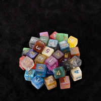Dés polyédriques D6 marbrés à paillettes 16 mm en acrylique et résine, 6 faces, gravés sur mesure pour les jeux de rôle DND et jeux de société