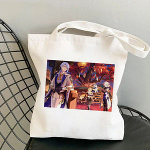 Bolsa de lona impresa con diseño de <span class=keywords><strong>Kamisato</strong></span> <span class=keywords><strong>Ayato</strong></span> de Genshin Impact, estilo Harajuku, bandolera, bolso de compras. - Product Image 4
