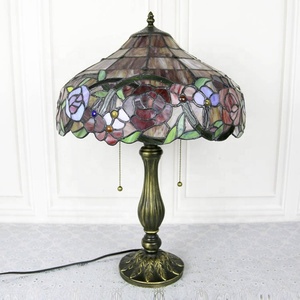 LongHuiJing 16Inch Style Handcrafted Dome Stained Glass Lampshade Table Lamp AC Powered LED 2700K E27 Mediterranean <b>Bedside</b> - Product Image 5