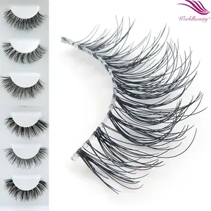 Cils de cheveux humains 3d de marque, vente en gros, faux cils naturels invisibles, cils à bande claire