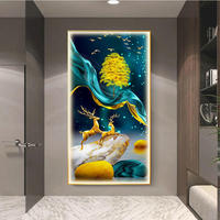 Decoración nórdica, arte de pared de porche de alce de lujo con luz LED, marco negro de cristal impreso para dormitorio, oficina, uso en Hotel