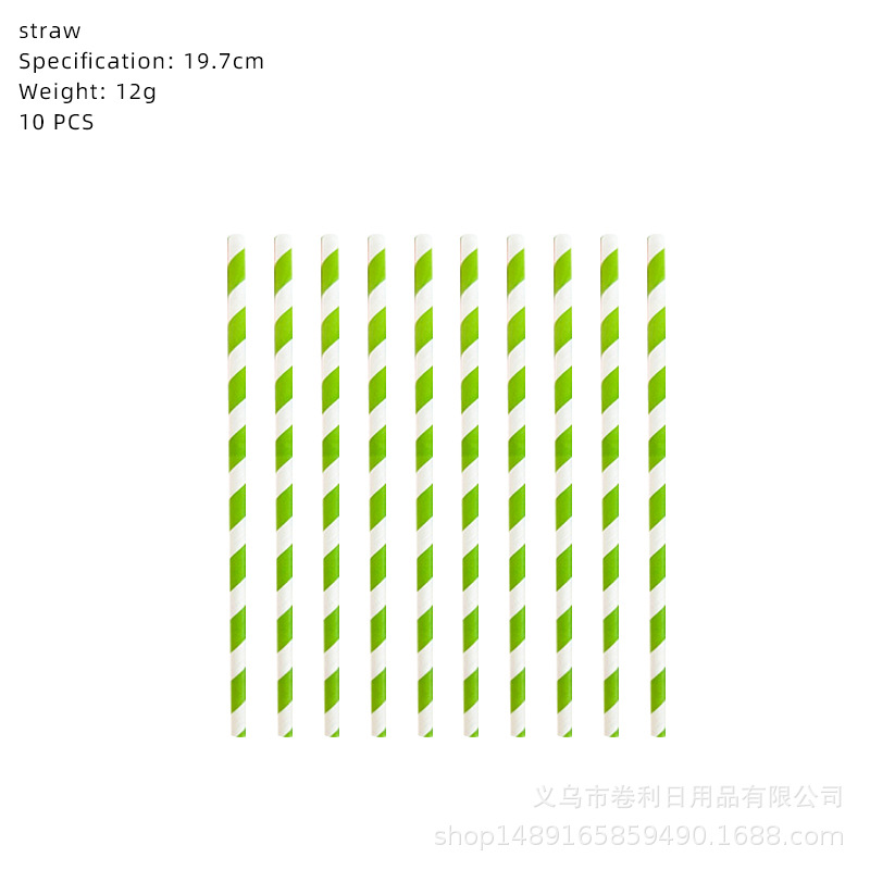 Pajitas de papel verde, 10 unidades.
