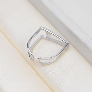 Anneau double en argent S925, tendance, bouche ouverte, accessoire de bijouterie en perles DIY, simple, vide, support d'incrustation 170 - Product Image 4