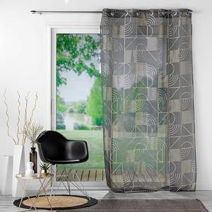 Rideau à œillets 140x280cm, voile métallique couleur sable, Anthracite/Doré - Product Image 1