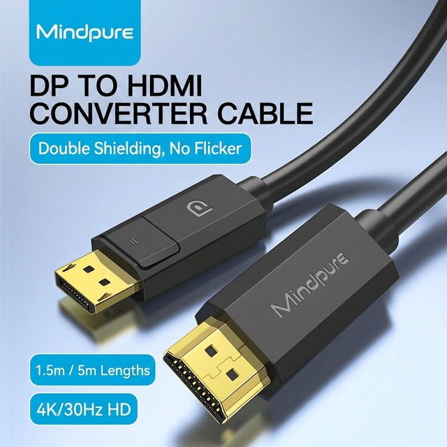 Mindpure DisplayPort to HDMI Cable 4K 30Hz Parade PS8402A Active Chipset DP Male to HDMI Male Cord 30AWG Copper Shielded Video