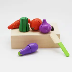 Early Education Learn Woodcarving Games Food Toys Pretend Games Cooking Kitchen Set Magnetic Wood Cutting vegetables fruit