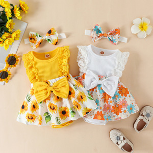 Conjunto de Vestido Floral de Algodón de Moda <span class=keywords><strong>para</strong></span> Bebés Niñas con Diadema, <span class=keywords><strong>Traje</strong></span> de Princesa <span class=keywords><strong>para</strong></span> Fiesta de Verano, Ropa de Bebé de 0 a 24 Meses - Product Image 2