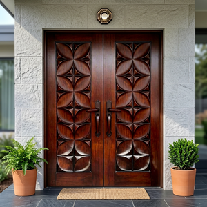 Porte d'entrée extérieure en bois massif Golden Aero GA-52S, double, avec motif floral sculpté, taille personnalisée, style battant - Product Image 1