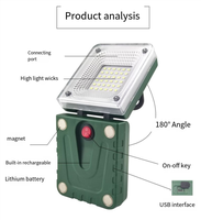 Lampe de travail rechargeable AMD 36 LED 10W avec base magnétique pliable à 180 degrés et crochet pour réparation automobile, camping et situations d'urgence