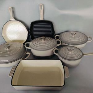7pcs Modern Enamel Cast Iron Cookware Set Multi-Layer Base Multi-Function Non-Stick Frying <b>Pan</b> <b>and</b> Stew <b>Pot</b> for Home Kitchen Use - Product Image 1