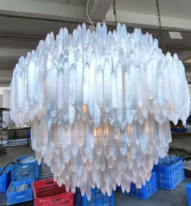 Lustre redondo selenite 40 "iluminação de mármore da china