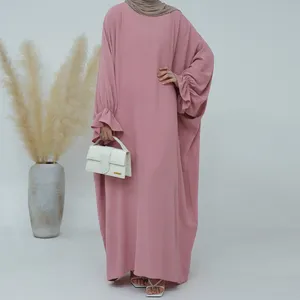 Großhandel Naher Osten Arabisch Dubai geschlossenes Abaya-Kleid Übergröße faltig Polyester bescheidene Abaya damen muslimisches Kleid