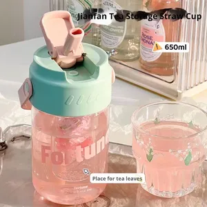 Bottiglia di acqua di plastica trasparente di grande capacità personalizzata ecologica 600ml 800ml con paglia per bambini - Product Image 3