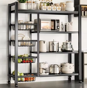 Estante organizador de cocina de acero inoxidable de Metal multifuncional, soporte para estufa de microondas, cesta de almacenamiento de verduras y frutas - Product Image 1