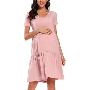 2022 Summer Plus Size cotton midi dress Pregnant clothing Women Maternal Maternity Pregnancy Clothes Dresses