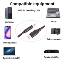 Câble USB-C vers XLR 3,5 mm avec puce de décodage HiFi, gaine en nylon PVC tressé, coque en alliage d'aluminium, noir