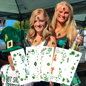 Lucky Clover Tatouage corporel temporaire Autocollant en papier imperméable pour le visage et l'art corporel Impression blanche Étanche à l'eau - Product Image 1