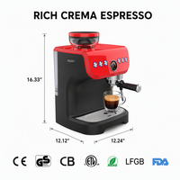 Machine à café expresso semi-automatique électrique avec broyeur intégré, trémie à grains, buse vapeur en acier inoxydable, pour usage domestique et hôtelier