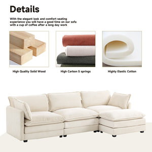 Fundas para Sofá Seccional en Forma de L Tapizadas en Color <span class=keywords><strong>Blanco</strong></span> Nube, Juego Modular de Muebles Modernos para Sala de Estar y Comedor - Product Image 5