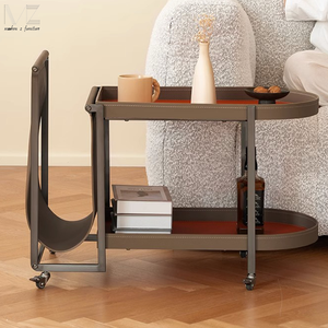 Multifunctionele Italiaanse hoogwaardige groothandel moderne <span class=keywords><strong>trolley</strong></span> lederen bijzettafel woonkamer salontafel met opbergruimte - Product Image 3