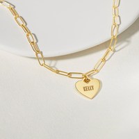 Chaîne de croix gravée cœur en acier inoxydable poli miroir véritable plaqué or véritable collier pendentif cœur à faire soi-même