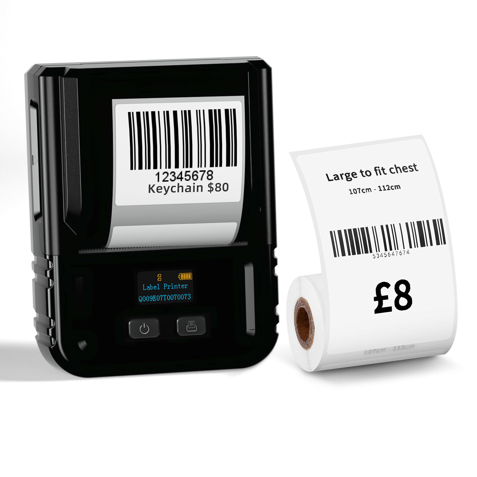 Impresora negra con etiquetas blancas cuadradas de 40x30mm