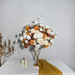 Boule de fleurs artificielle réaliste en soie faite à la main, moderne, marron et blanche, pour centre de table de mariage, fête des Mères et Noël - Durable - Product Image 1