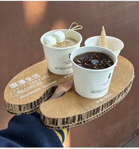Présentoir en carton alvéolé <span class=keywords><strong>d</strong></span>écoupé sur mesure pour lait, café, thé, avec plateau porte-gobelets 4 tasses, en papier kraft, pour cupcakes et tasses à café - Product Image 3