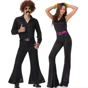 Couple's 1970s Disco Costume Adult Halloween Party Costumes Shiny Luxury Sequins Party Clothing