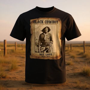 T-shirt noir Cowboy Nat Love Western 1854-1921, histoire de la mélanine noire - Product Image 3