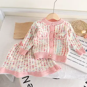 2023 New Kids Suits Sweater Hoop Line Mädchen Langarm pullover Gestrickter Baby Girl Rock Zweiteilige Sets