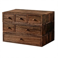 Organisateur de bureau en bois empilable 3 pièces, 6 tiroirs, rangement rustique pour le bureau, les loisirs créatifs, le maquillage, la couture et les accessoires de broderie