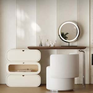 Ensemble de coiffeuse en bois mélaminé moderne pour chambre à coucher avec miroir de maquillage pour salle de bain, salon, usage domestique, fonction de rangement - Product Image 4