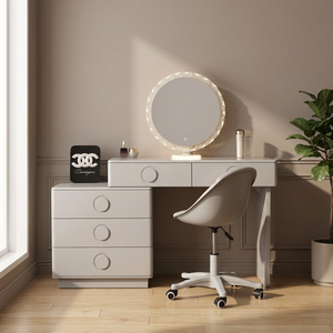 Modern Makeup <b>Vanity</b> <b>Table</b> with Lighted <b>Mirror</b> Storage Desk for Bedroom Furniture - Product Image 3