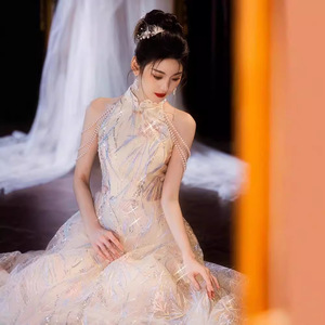 S1740R 2025 New Wedding Toast Dress Bride Temperament Long Design Princess High Quality Fashion Waist Evening Dress - Product Image 3