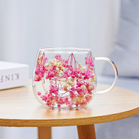 Tasses en verre à double paroi isolées et résistantes à la chaleur, vente en gros, tasses à café en verre pour fleurs séchées, verres à boire