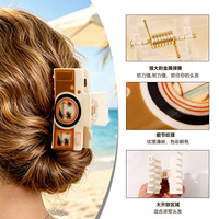 Pince à cheveux en acrylique faite à la main, style japonais et coréen, imprimé à paillettes sur le thème des vacances d'été, série voyage et plage, avec motifs appareil photo et lunettes de soleil